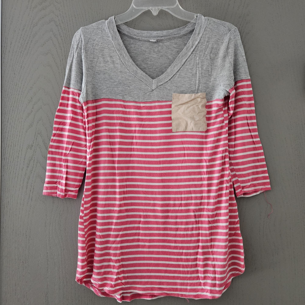 Pinkblush Gray and Pink Striped Maternity Women's Top Small